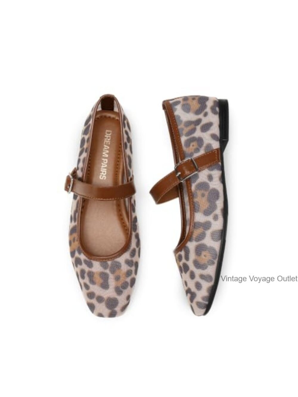 Women's Square Toe Mary Jane Flats Lightweight Buckle Casual